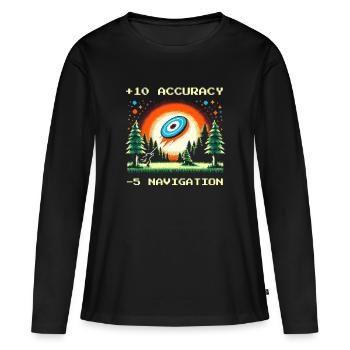 +10 de précision | Technique de disc golf Objectifs de la trajectoire de vol - T-shirt manches longues Premium bio Femme - noir - Devant - Julia (174cm)