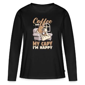 Capybara Coffee - Frauen Premium Bio Langarmshirt - Schwarz - Vorne - Julia (174cm)