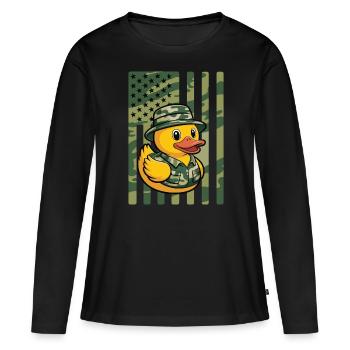 Canard en caoutchouc mignon Militaire vétéran de l’armée Camouflage militaire - T-shirt manches longues Premium bio Femme - noir - Devant - Julia (174cm)
