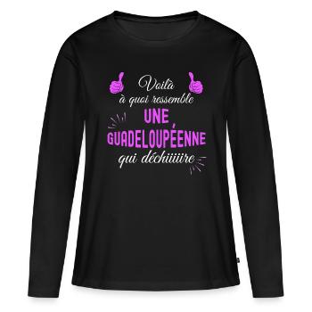 Guadeloupéenne Unique Qui Déchire Cadeau Femme - T-shirt manches longues Premium bio Femme - noir - Devant - Julia (174cm)