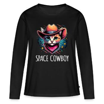Space Cowboy Katze Illustration Sketch Sterne - Frauen Premium Bio Langarmshirt - Schwarz - Vorne - Julia (174cm)