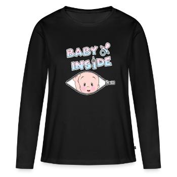 Grossesse bébé bosse bébé à l'intérieur - T-shirt manches longues Premium bio Femme - noir - Devant - Julia (174cm)