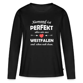 Die Westfalen aus NRW - Frauen Premium Bio Langarmshirt - Schwarz - Vorne - Julia (174cm)