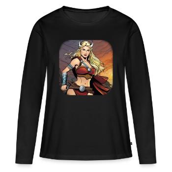 Stolze Kriegerin im Comic Style - Frauen Premium Bio Langarmshirt - Schwarz - Vorne - Julia (174cm)