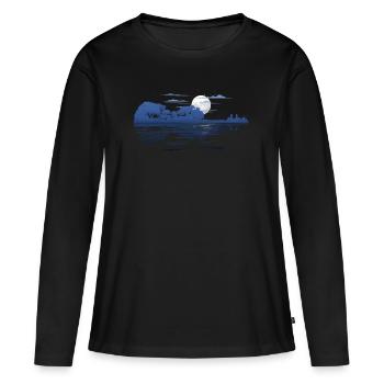 Violin Lake Reflection Geige See Bäume Reflektion - Frauen Premium Bio Langarmshirt - Schwarz - Vorne - Julia (174cm)