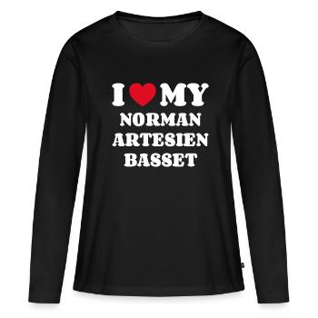 J’adore mon Norman Artesien Basset - T-shirt manches longues Premium bio Femme - noir - Devant - Julia (174cm)