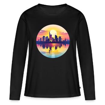 Horizon de Francfort - T-shirt manches longues Premium bio Femme - noir - Devant - Julia (174cm)