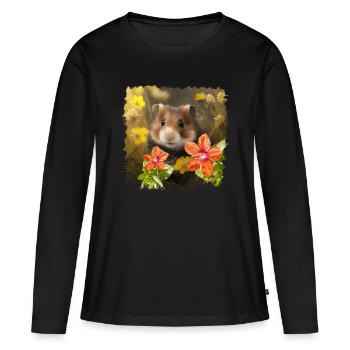 Européen Européen Les hamsters européens sont menacés - T-shirt manches longues Premium bio Femme - noir - Devant - Julia (174cm)