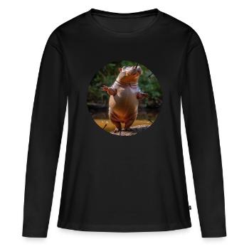 Un hippopotame ose danser - T-shirt manches longues Premium bio Femme - noir - Devant - Julia (174cm)