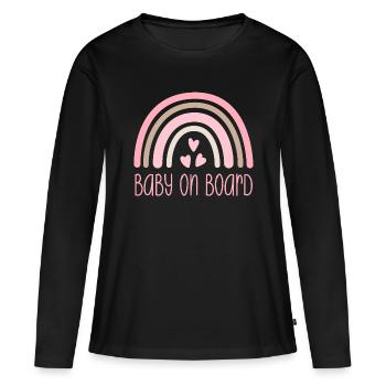 Bébé à bord - T-shirt manches longues Premium bio Femme - noir - Devant - Julia (174cm)