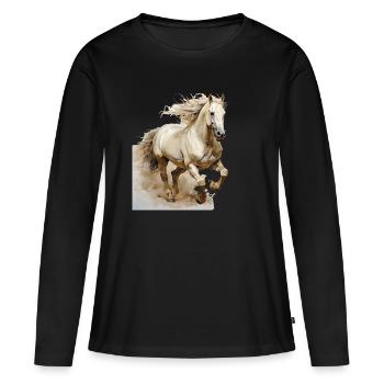 Lien entre l’homme et le cheval - T-shirt manches longues Premium bio Femme - noir - Devant - Julia (174cm)
