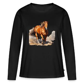 Les chevaux méritent le respect - T-shirt manches longues Premium bio Femme - noir - Devant - Julia (174cm)