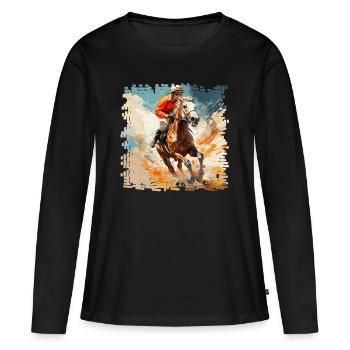 Chevaux dans les courses de galop et les courses de trot - T-shirt manches longues Premium bio Femme - noir - Devant - Julia (174cm)