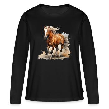 A horse is a source of happiness - Women's Premium Organic Long Sleeve Shirt - black - Front - Julia (174cm)