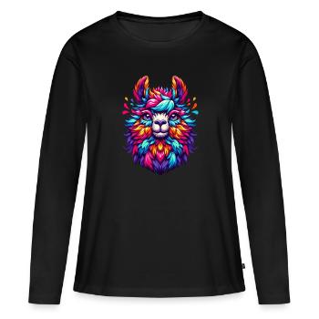 CONFETTIS D’ALPAGA COLORÉ PANACHÉ LAINE ARC-EN-CIEL - T-shirt manches longues Premium bio Femme - noir - Devant - Julia (174cm)