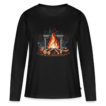 FIREPLACE FIREPLACE DECORATION WINTRY COZY - Women's Premium Organic Long Sleeve Shirt - black - Front - Julia (174cm)