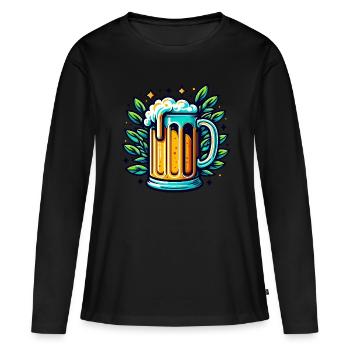 BIÈRE PRESSION, BOISSON, BOISSON, PICHET, MALT, HOUBLON - T-shirt manches longues Premium bio Femme - noir - Devant - Julia (174cm)
