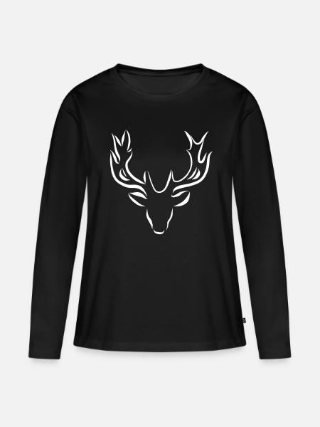 Herten eland hoofd rendieren illustratie gewei - Vrouwen Premium Bio shirt met lange mouwen - zwart