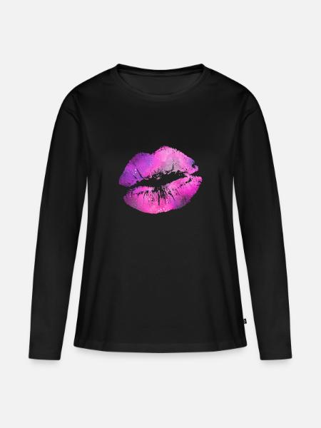Lippen - Frauen Premium Bio Langarmshirt - Schwarz