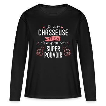 chasseuse cadeau cool chasse pour femme maman - T-shirt manches longues Premium bio Femme - noir - Devant - Julia (174cm)