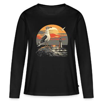 Mouette Oiseau De Mer Phare Coucher De Soleil - T-shirt manches longues Premium bio Femme - noir - Devant - Julia (174cm)