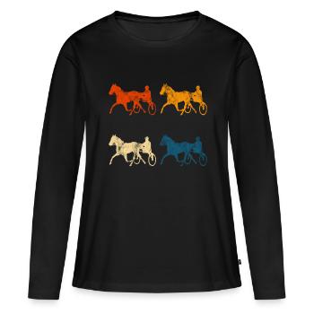 Trotter courses de trot dans un style rétro ou vintage - T-shirt manches longues Premium bio Femme - noir - Devant - Julia (174cm)