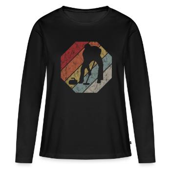 Eis Curling Curler Eisstockschießen Retro Geschenk - Frauen Premium Bio Langarmshirt - Schwarz - Vorne - Julia (174cm)