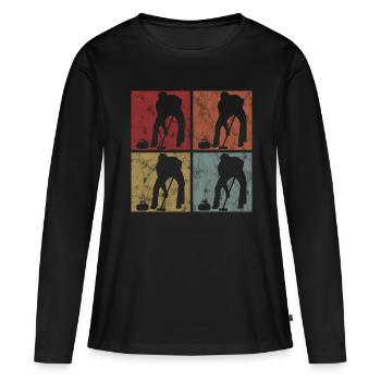 Eis Curling Curler Eisstockschießen Retro Geschenk - Frauen Premium Bio Langarmshirt - Schwarz - Vorne - Julia (174cm)
