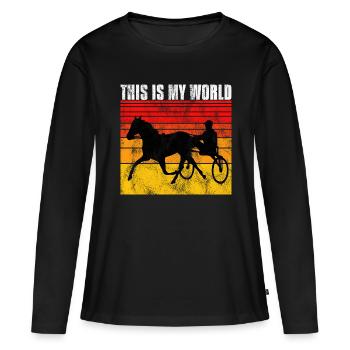 Ceci est mon World Trotting Races Retro - T-shirt manches longues Premium bio Femme - noir - Devant - Julia (174cm)