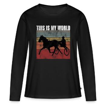 Ceci est mon World Trotting Races Retro - T-shirt manches longues Premium bio Femme - noir - Devant - Julia (174cm)