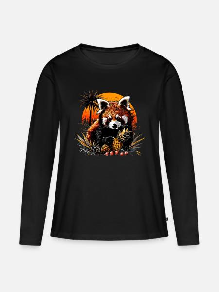 Roter Panda Katzenbär Red Panda Ananas Früchte - Frauen Premium Bio Langarmshirt - Schwarz