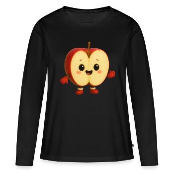 Apfel - Frauen Premium Bio Langarmshirt - Schwarz - Vorne - Julia (174cm)