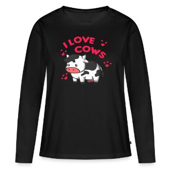 J'aime les vaches - vaches - vache mignonne - T-shirt manches longues Premium bio Femme - noir - Devant - Julia (174cm)