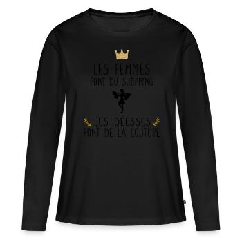 Couture - Cadeau - Humour - Couturière - T-shirt manches longues Premium bio Femme - noir - Devant - Julia (174cm)