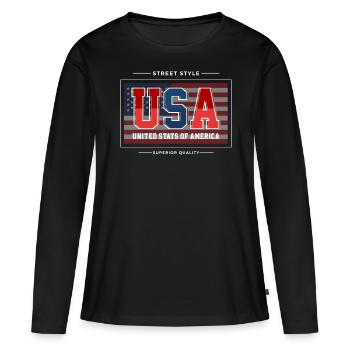 États-Unis - T-shirt manches longues Premium bio Femme - noir - Devant - Julia (174cm)