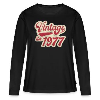 Jahrgang Est 1977 - Frauen Premium Bio Langarmshirt - Schwarz - Vorne - Julia (174cm)