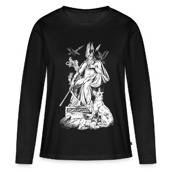 Odin on throne with spears, ravens and wolves - Women's Premium Organic Long Sleeve Shirt - black - Front - Julia (174cm)