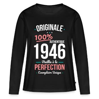 1946 – Originale – Exemplaire unique - T-shirt manches longues Premium bio Femme - noir - Devant - Julia (174cm)