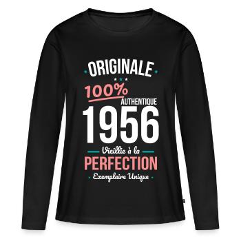 1956 – Originale – Exemplaire unique - T-shirt manches longues Premium bio Femme - noir - Devant - Julia (174cm)