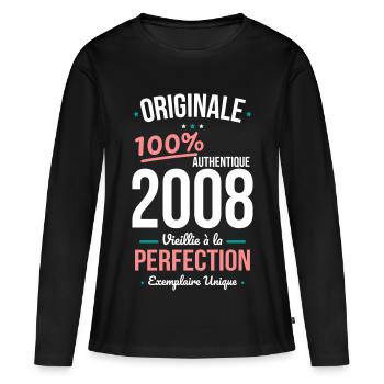 2008 – Originale – Exemplaire unique - T-shirt manches longues Premium bio Femme - noir - Devant - Julia (174cm)