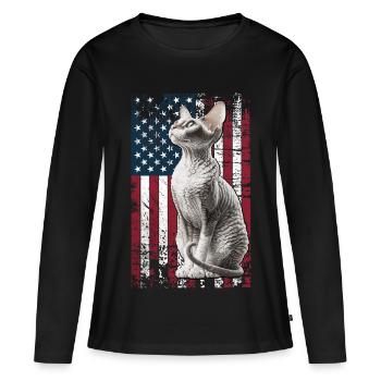 Cornish Rex US Cornish Rex Cat - T-shirt manches longues Premium bio Femme - noir - Devant - Julia (174cm)