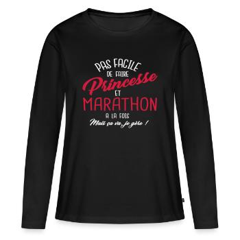 Princesse et marathon - T-shirt manches longues Premium bio Femme - noir - Devant - Julia (174cm)