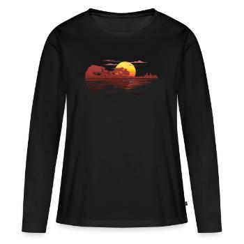 Réflexion Violin Lake Réflexion Arbres Violin Lake - T-shirt manches longues Premium bio Femme - noir - Devant - Julia (174cm)