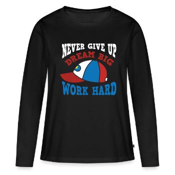 Ne jamais abandonner la motivation du travail acharné - T-shirt manches longues Premium bio Femme - noir - Devant - Julia (174cm)