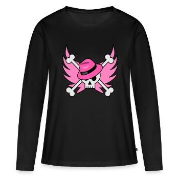 Flying skull with pink hat and pink wings - Women's Premium Organic Long Sleeve Shirt - black - Front - Julia (174cm)