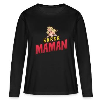 Super maman - T-shirt manches longues Premium bio Femme - noir - Devant - Julia (174cm)