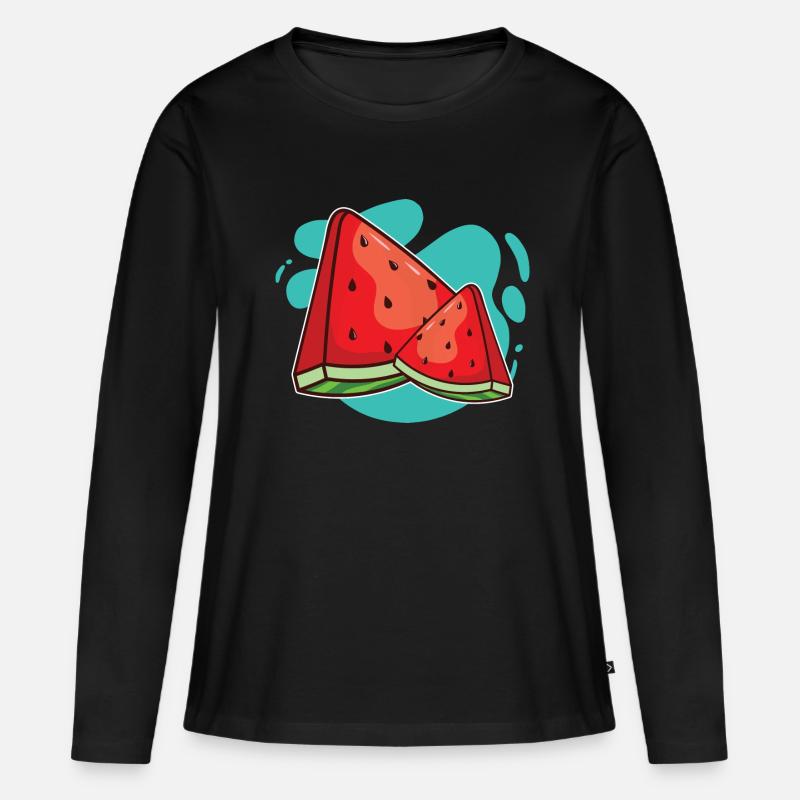 Wassermelone - Frauen Premium Bio Langarmshirt - Schwarz