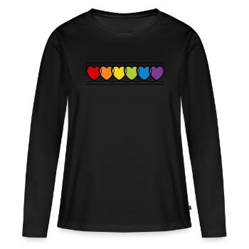 LGBT CSD LGBTQ+ HERZ REGENBOGEN HERZEN PRIDE MONTH - Frauen Premium Bio Langarmshirt - Schwarz - Vorne - Julia (174cm)