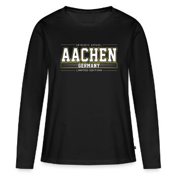 Aachen - Frauen Premium Bio Langarmshirt - Schwarz - Vorne - Julia (174cm)