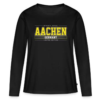 Aachen - Frauen Premium Bio Langarmshirt - Schwarz - Vorne - Julia (174cm)